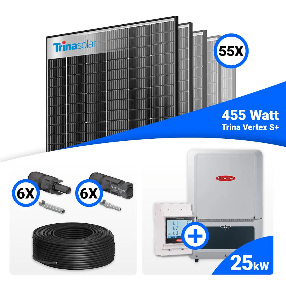 PV Komplettset 25 kWp: 55x Trina 455W Black Frame, Fronius Verto Plus 25.0, Speicheroption
