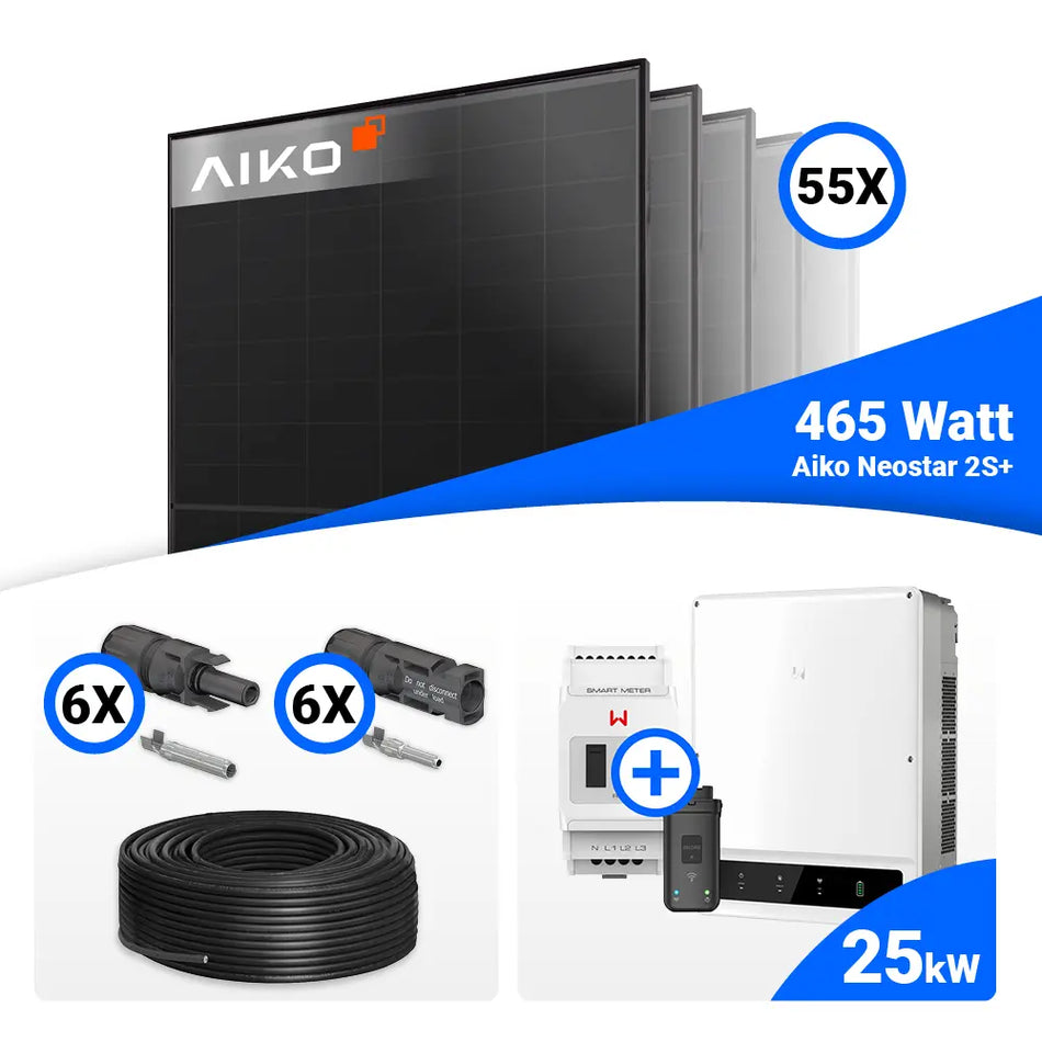 PV Komplettset 25 kWp – 55x AIKO 465W Full Black & GoodWe GW25K-ET mit Speicheroption