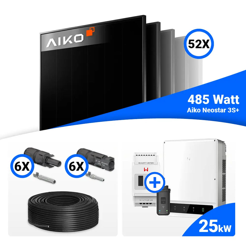 PV Komplettset 25 kWp – 52x AIKO 485W Full Black & GoodWe GW25K-ET mit Speicheroption