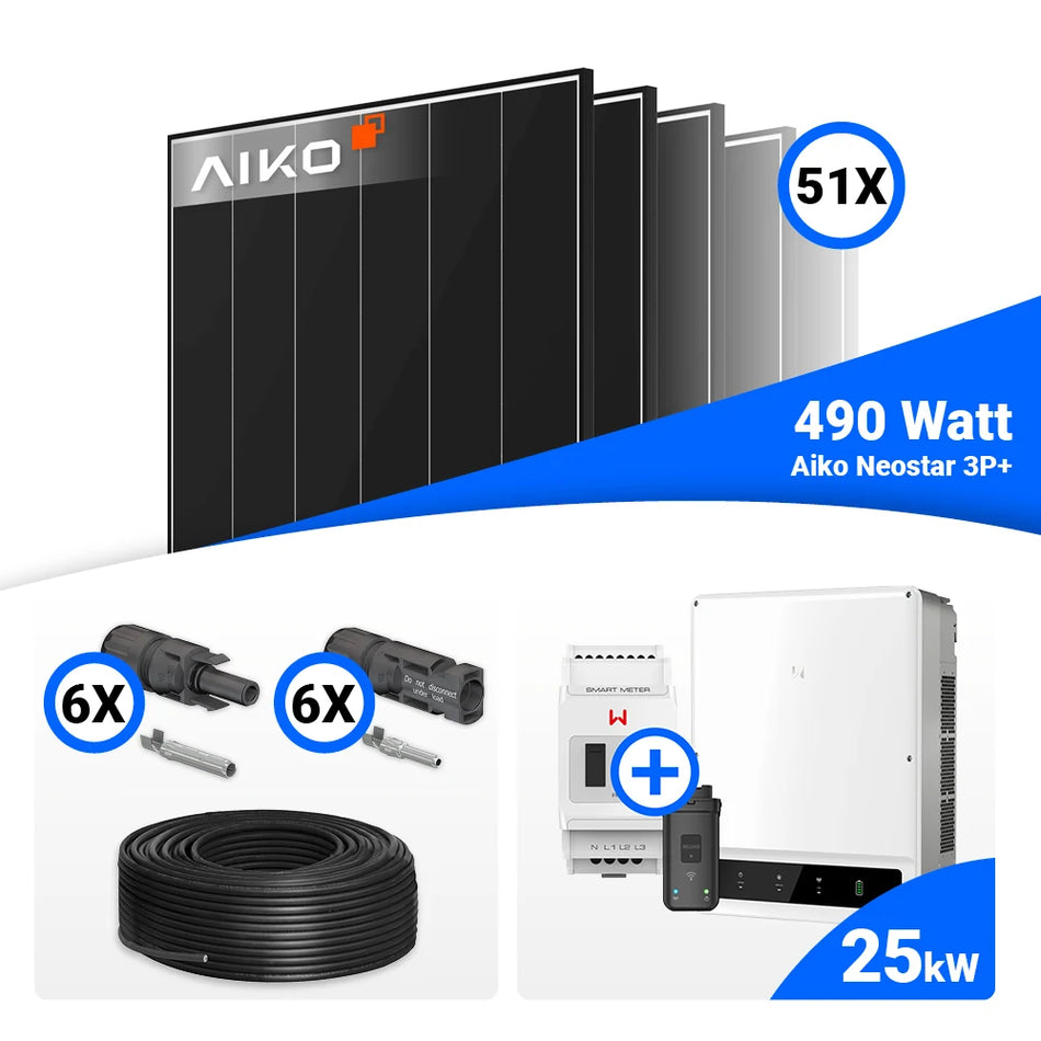 PV Komplettset 25 kWp – 51x AIKO 490W Black Frame & GoodWe GW25K-ET mit Speicheroption