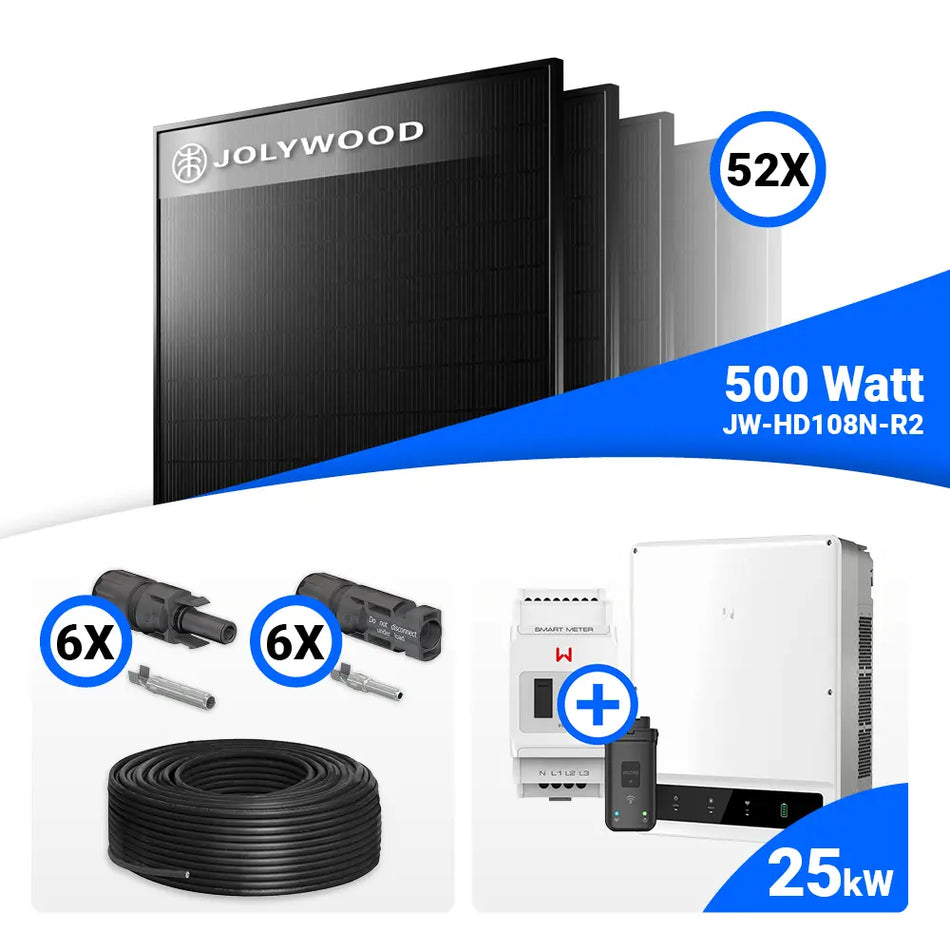 PV Komplettset 25 kWp – 50x Jolywood 500W Full Black & GoodWe GW25K-ET mit Speicheroption