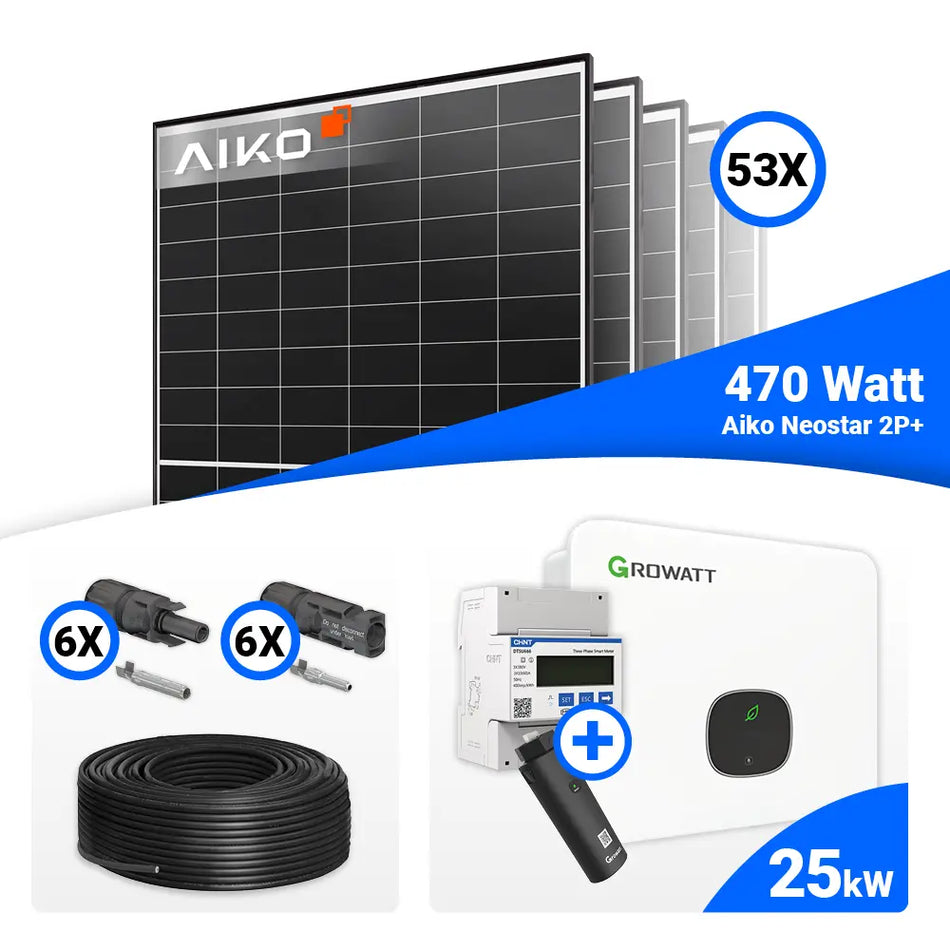 PV Komplettset 25 kWp – 53x AIKO 470W Black Frame & Growatt MID25KTL3-XH mit Speicheroption