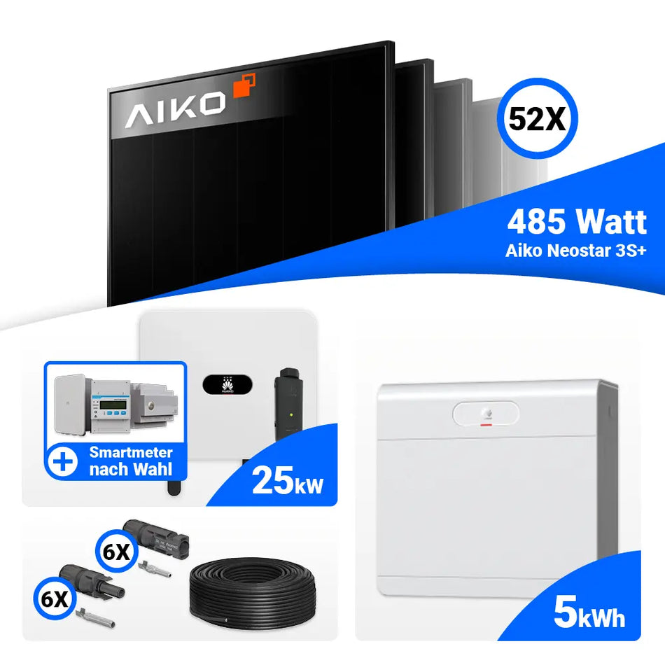 25 kWp Photovoltaik Set AIKO 485W Full Black Huawei SUN2000