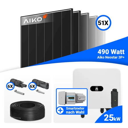 PV Komplettset 25 kWp mit AIKO 490W Black Frame und Huawei SUN2000-25K-MB0
