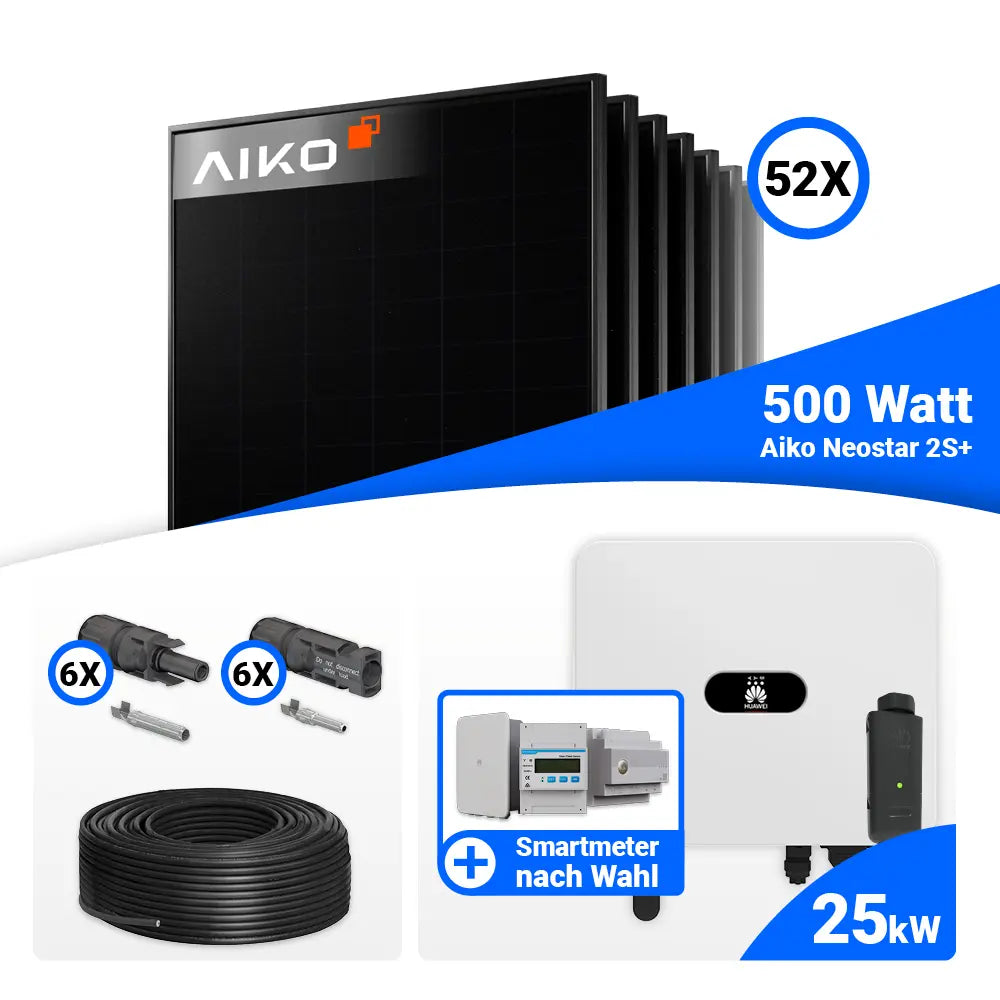 PV Komplettset 25 kWp mit AIKO 500W Full Black und Huawei SUN2000-25K-MB0
