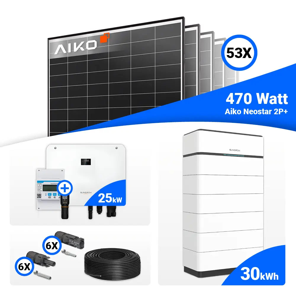 PV-System 25 kWp mit 53 AIKO 470W Modulen und Sungrow SH25T – maximale PV-Leistung.