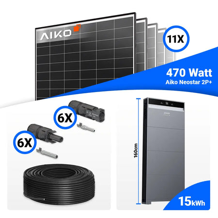 5 kWp Photovoltaik Komplettanlage fürs Hausdach: 11 AIKO 470W Black Frame Solarmodule + Anker X1-H5K-T – Batteriespeicher nachrüstbar