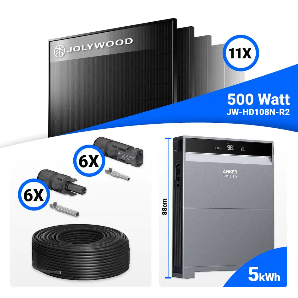 PV Komplettset 5 kWp – 10x Jolywood 500W Full Black & Anker X1-H5K-T mit Speicheroption