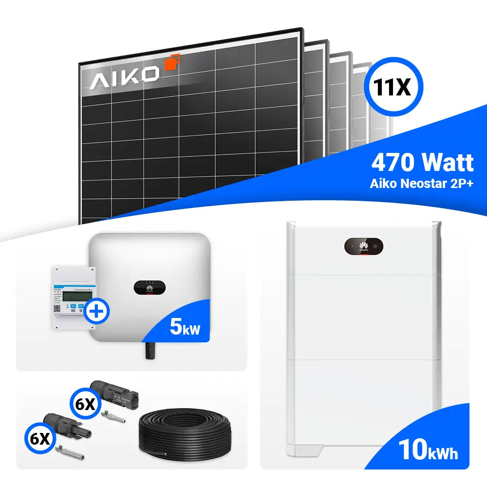 AIKO 470W Black Frame Module im 5-kWp PV-Set mit Huawei 5KTL-M1.