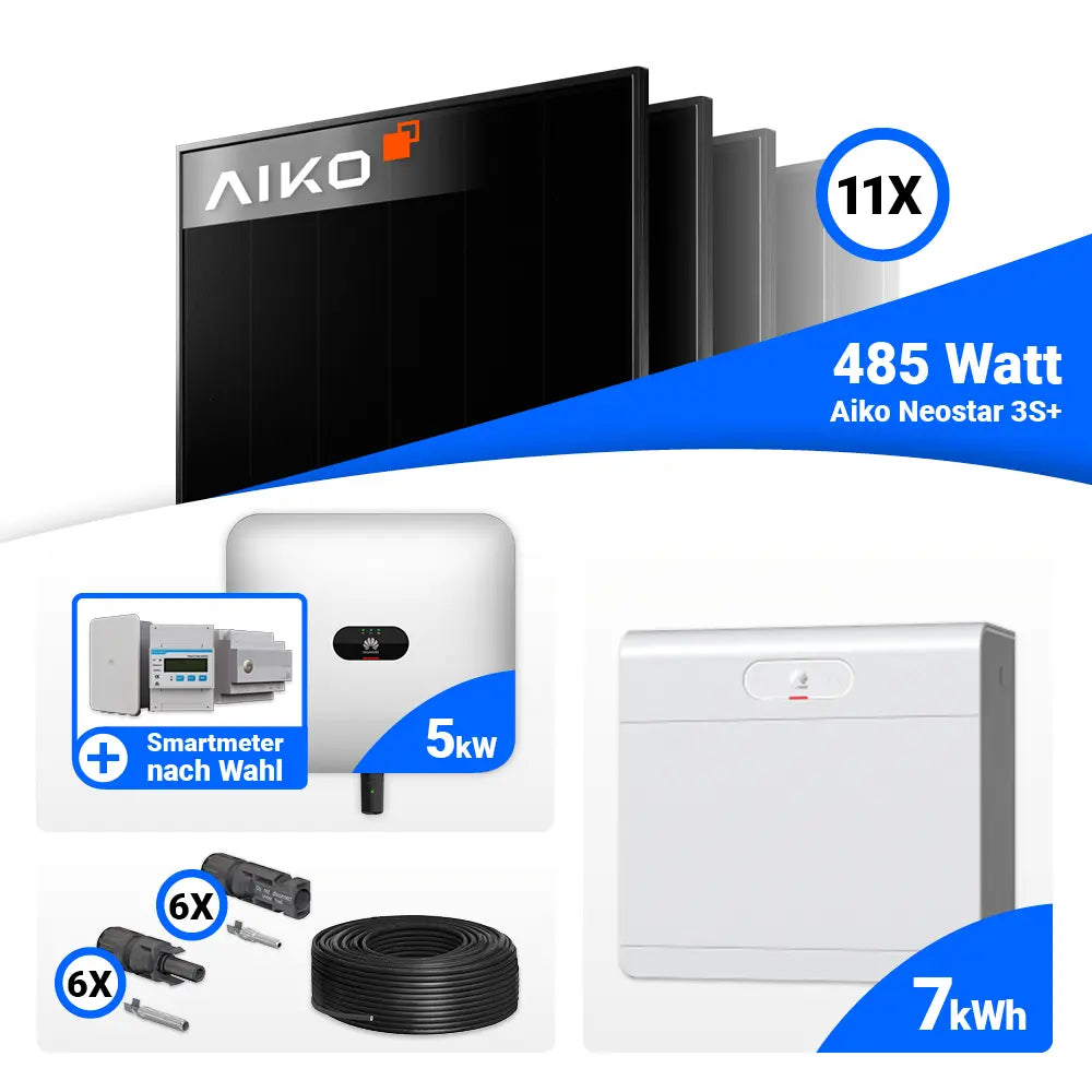Solaranlage 5 kWp Komplettset mit 11x AIKO 485W Full Black
