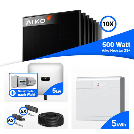 Photovoltaik Komplettset 5 kWp AIKO 500W Full Black mit 3 Smart Meter Optionen
