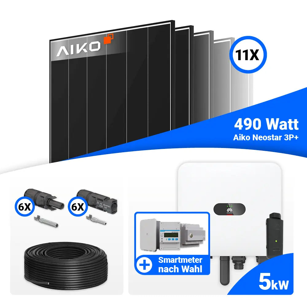 PV Komplettset 5 kWp mit AIKO 490W Black Frame und Huawei MAP0