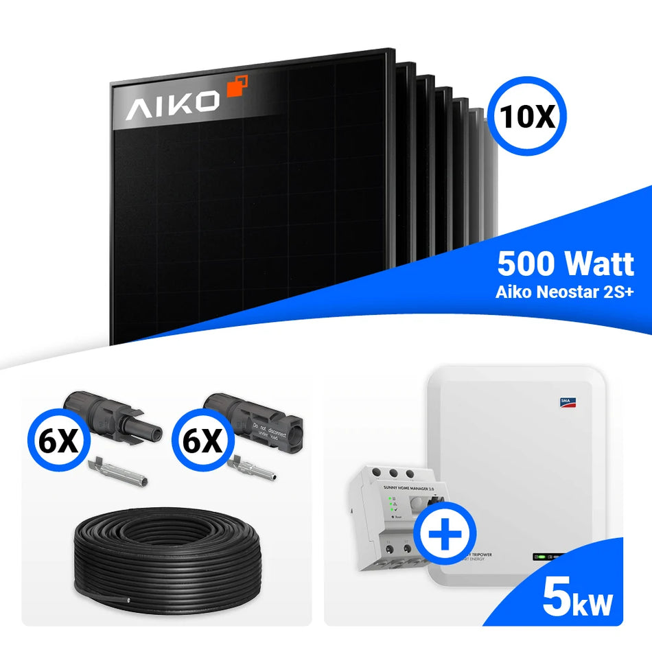 PV Komplettset 5 kWp – 10x AIKO 500W Full Black & SMA STP5.0-3SE-40 mit Speicheroption