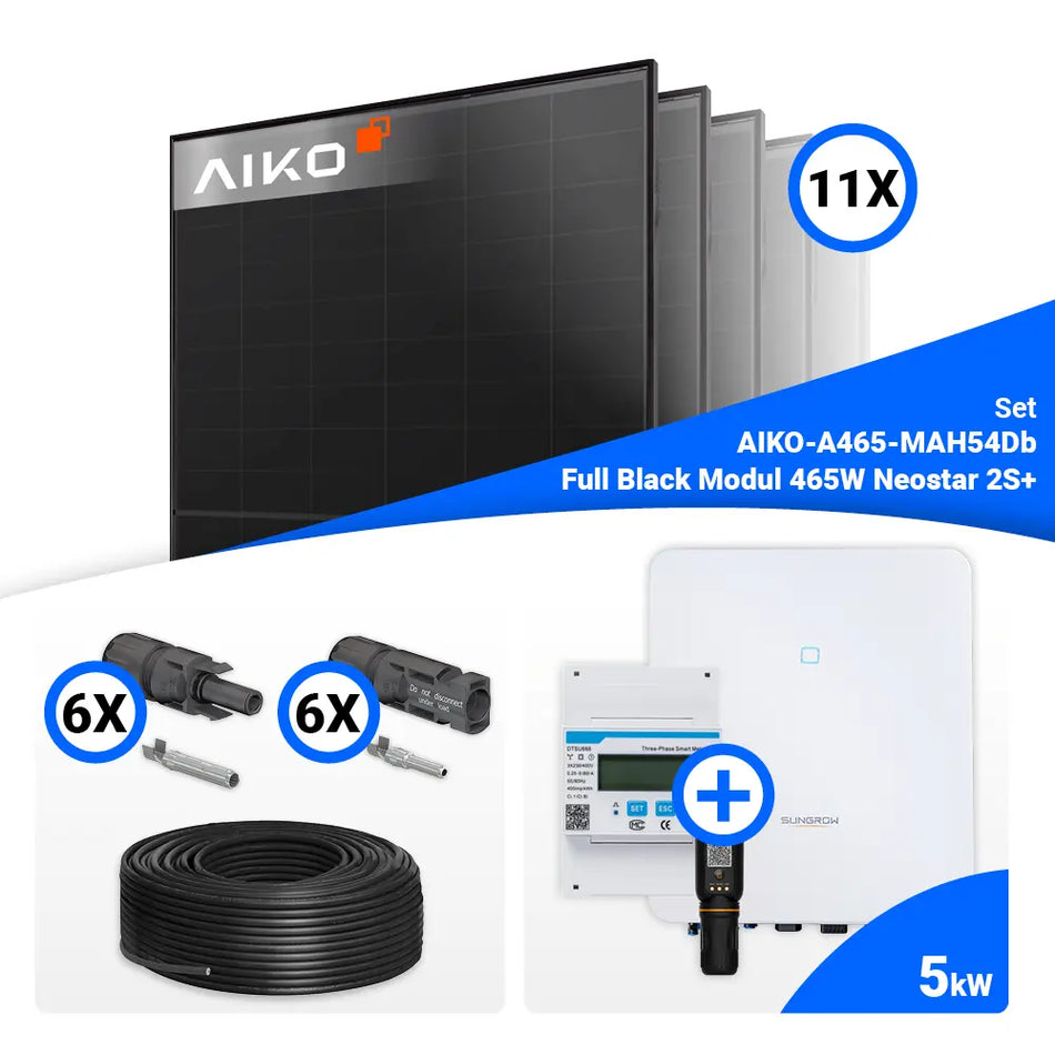 PV Komplettset 5 kWp – 11x AIKO 465W Full Black & Sungrow SH5.0RT-20 mit Speicheroption