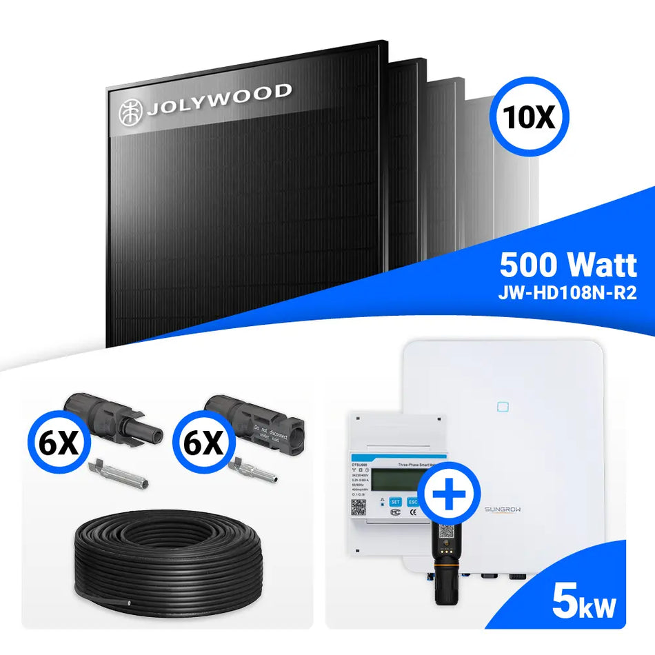 PV Komplettset 5 kWp – 10x Jolywood 500W Full Black & Sungrow SH5.0RT mit Speicheroption