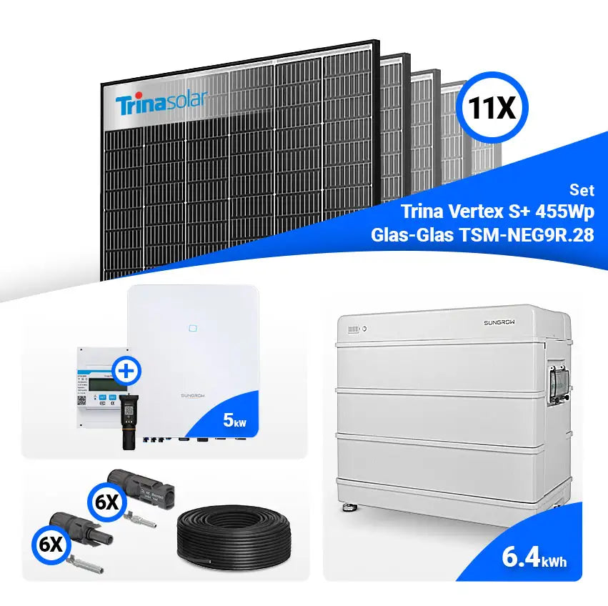 PV Komplettset 5 kWp – 11x Trina 455W Black Frame & Sungrow SH5.0RT mit Speicheroption