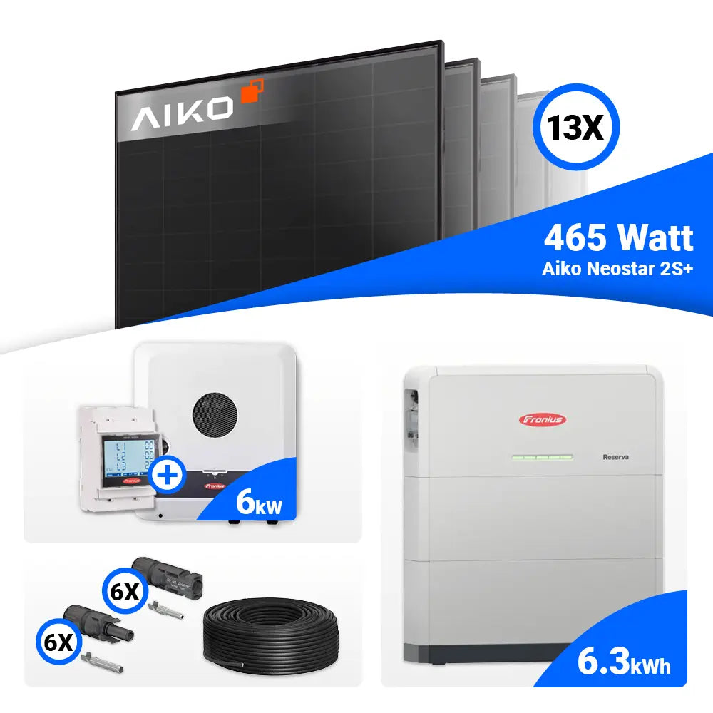 PV Komplettpaket 6 kWp mit AIKO 465W Full Black und Fronius GEN24 6.0 Plus optionalem Speicher