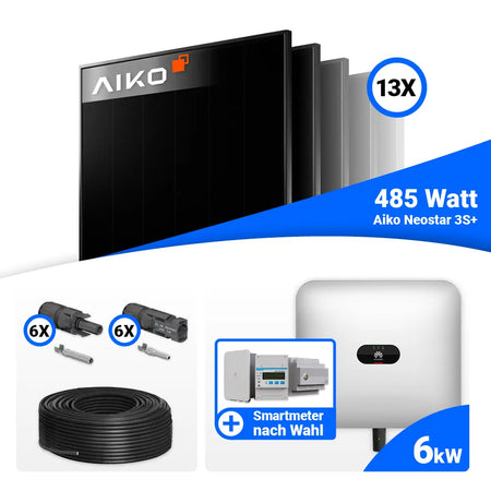 PV Komplettset 6 kWp mit AIKO 485W Full Black und Huawei SUN2000-6KTL-M1