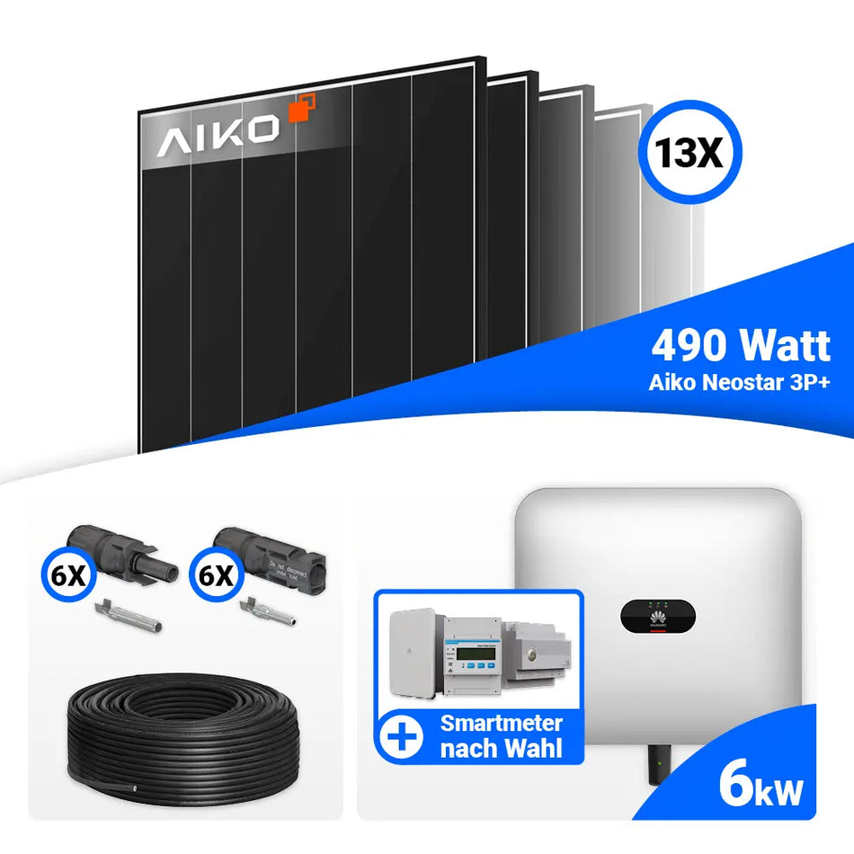 PV Komplettset 6 kWp mit AIKO 490W Black Frame und Huawei SUN2000-6KTL-M1