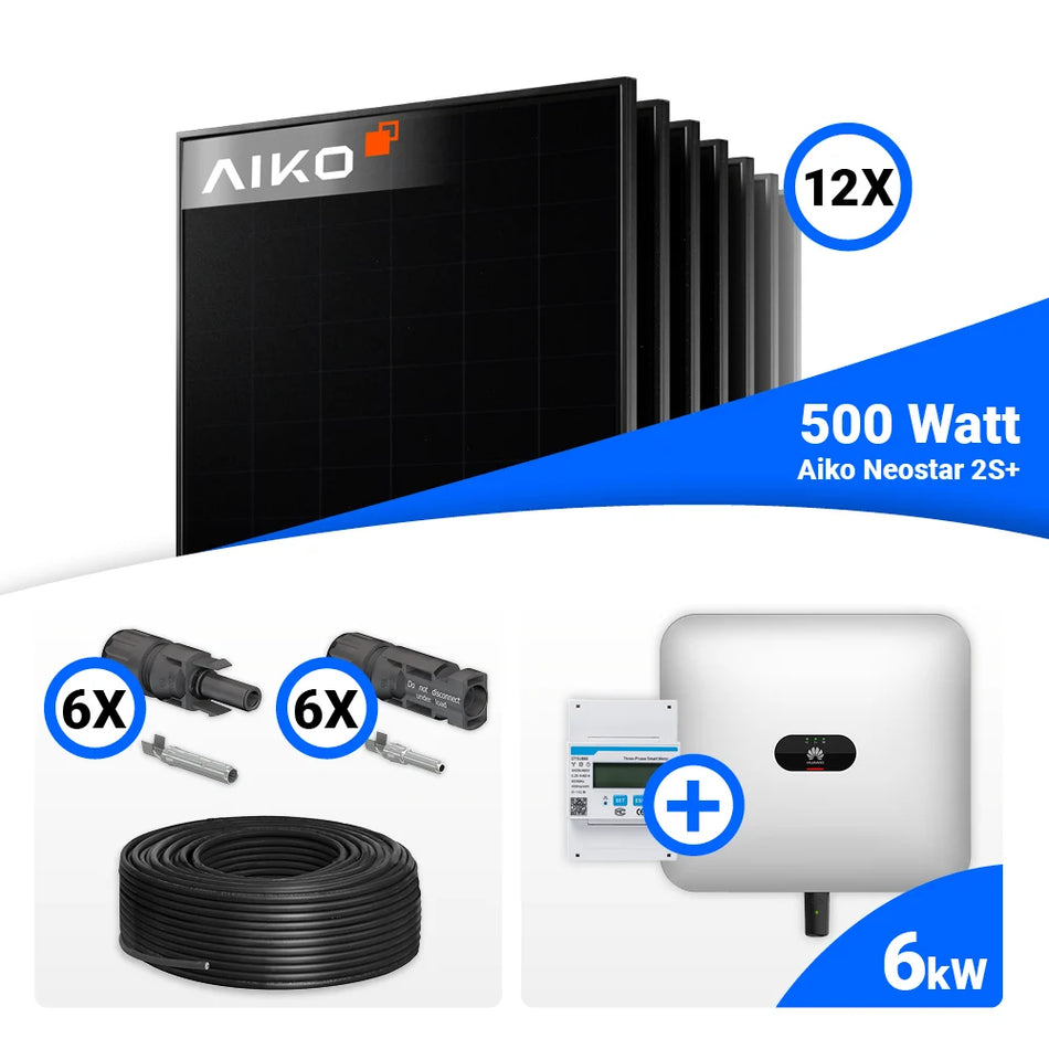 PV Komplettset 6 kWp – 12x AIKO 500W Full Black & Huawei SUN2000-6KTL-M1 mit Speicheroption