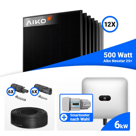 PV Komplettset 6 kWp mit AIKO 500W Full Black und Huawei SUN2000-6KTL-M1