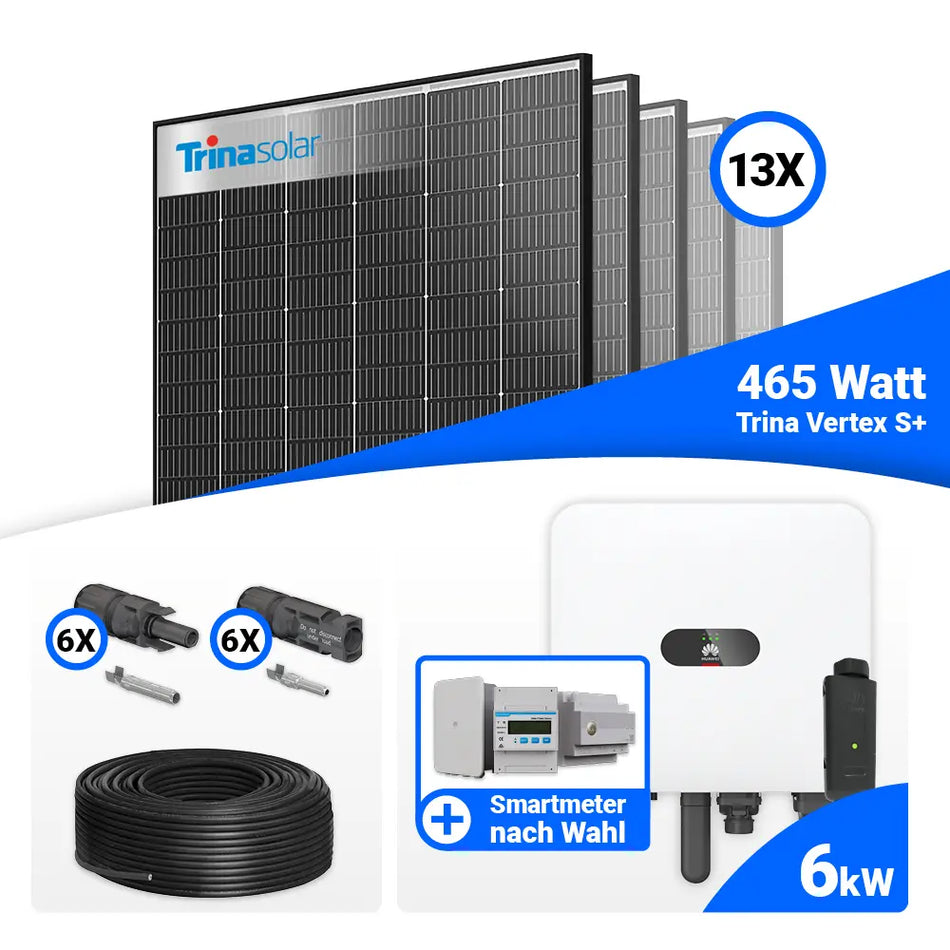 PV Komplettset 6 kWp – 13x Trina 465W Black Frame & Huawei MAP0 mit Speicheroption