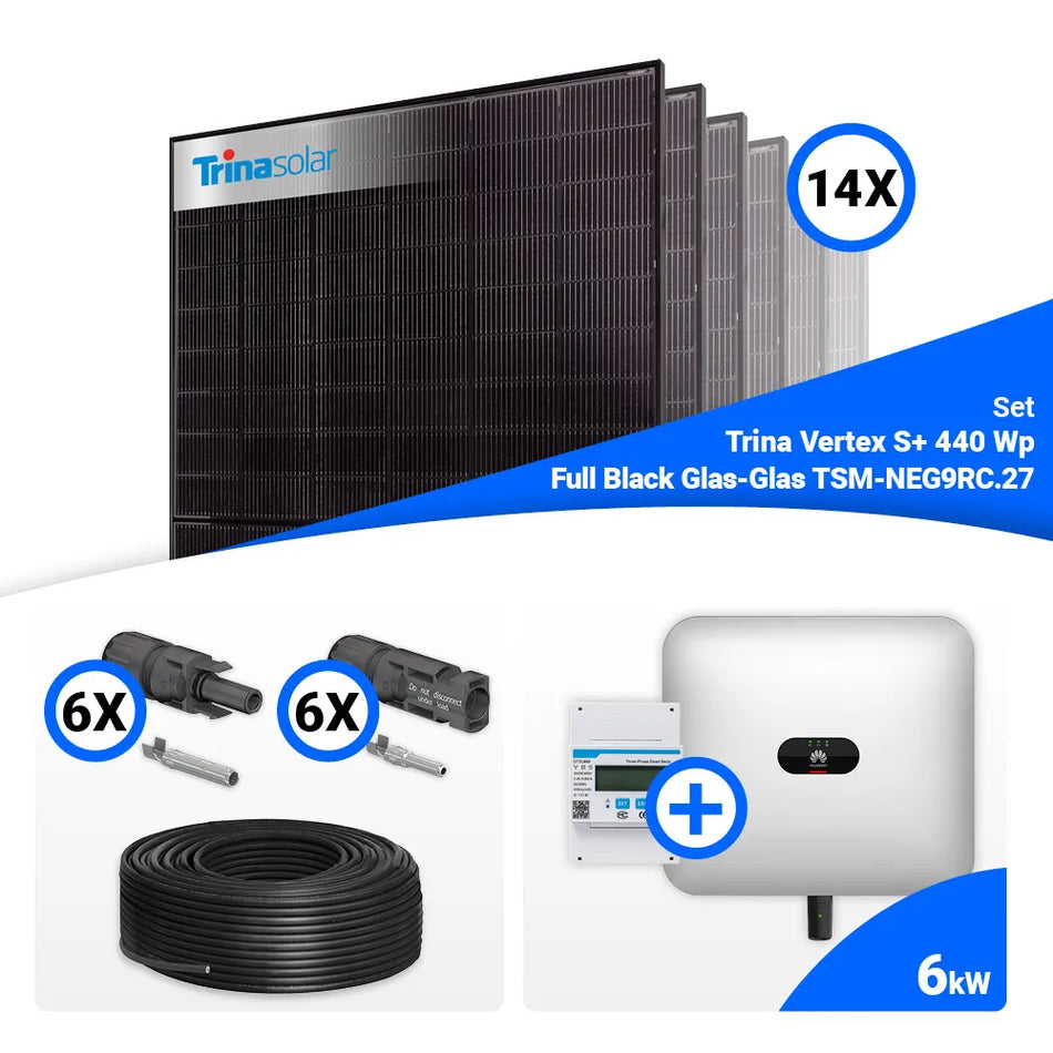PV Komplettset 6 kWp – 14x Trina 440W Full Black Bifazial & Huawei SUN2000-6KTL-M1 mit Speicheroption