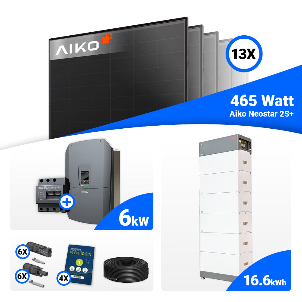 Solarpaket 6 kWp mit 13x AIKO 465W Full Black Modulen, Kostal Plenticore G3 S, optionaler Stromspeicher