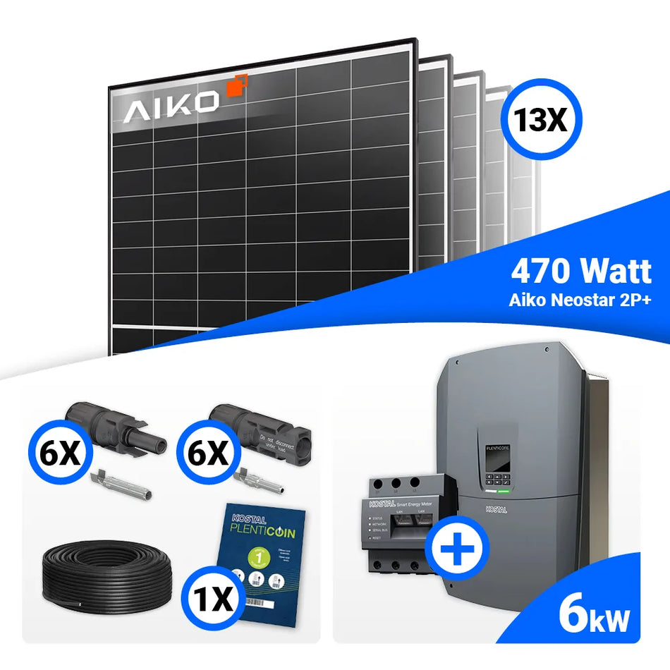 PV Komplettset 6 kWp – 13x AIKO 470W Black Frame & Kostal G3 S Plenticore mit Speicheroption