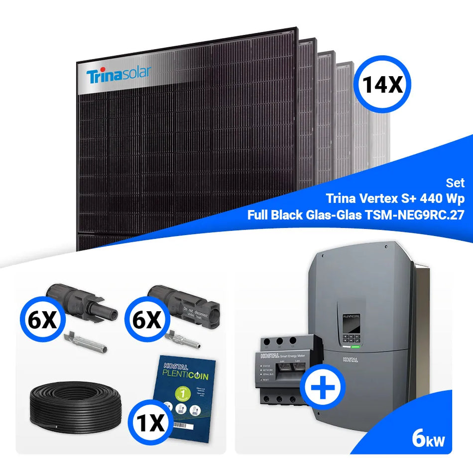 PV Komplettset 6 kWp – 14x Trina 440W Full Black Bifazial & Kostal G3 L Plenticore mit Speicheroption