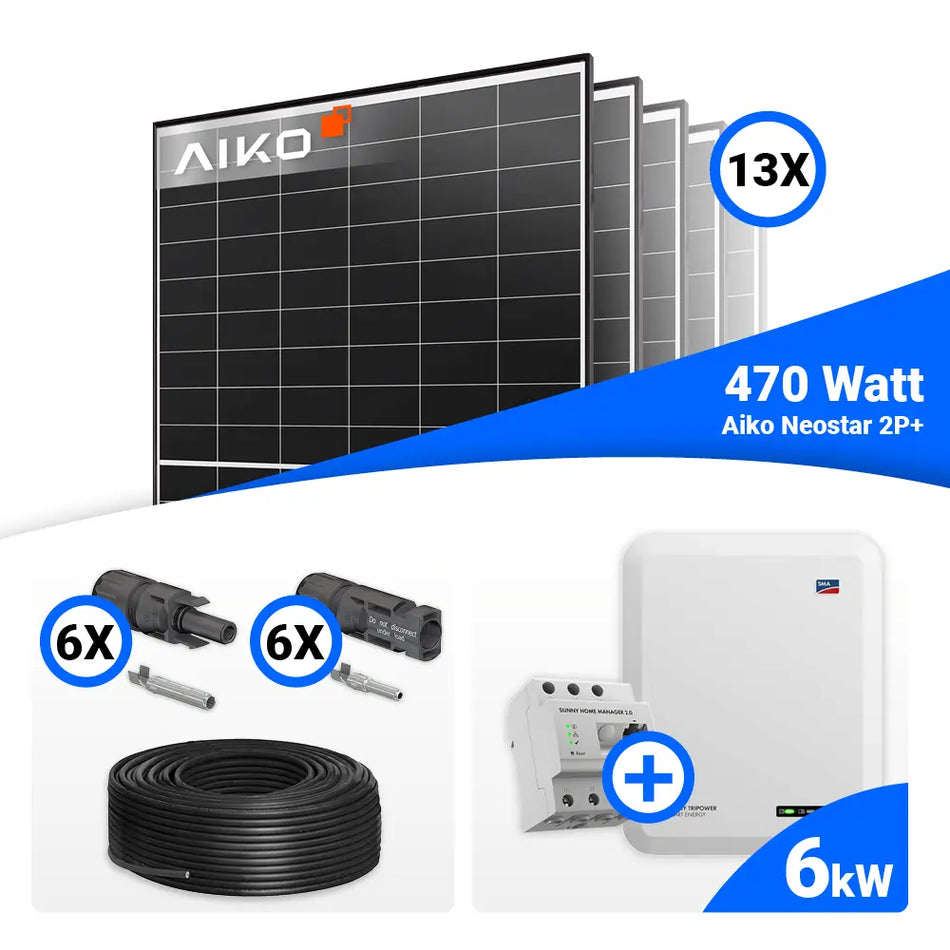 PV Komplettset 6 kWp – 13x AIKO 470W Black Frame & SMA STP6.0-3SE-40 mit Speicheroption
