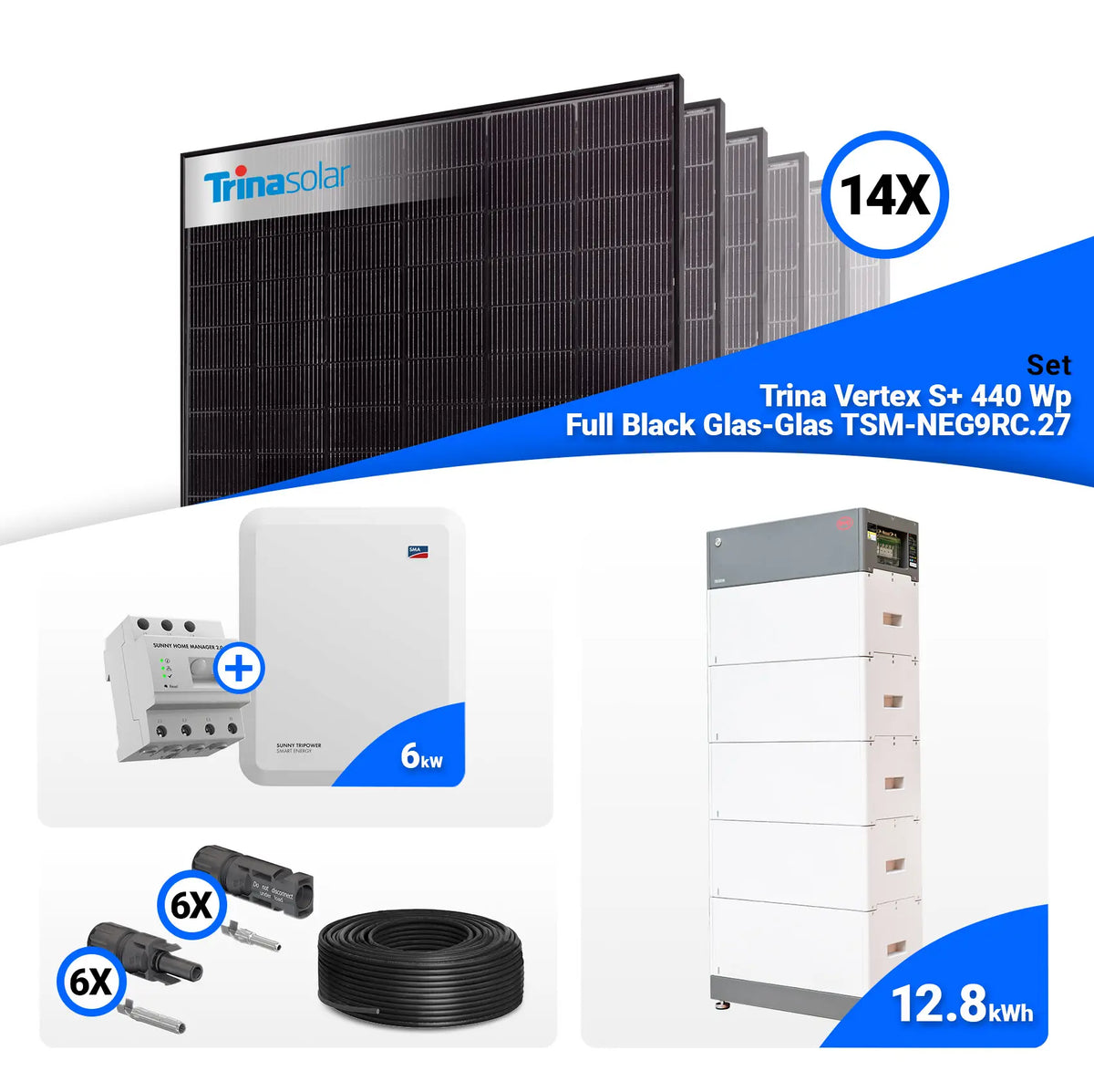 PV Komplettset 6 kWp – 14x Trina 440W Full Black Bifazial & SMA STP6.0-3SE-40 mit Speicheroption
