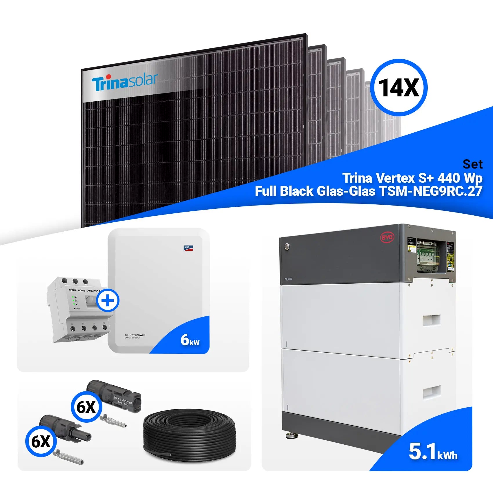 PV Komplettset 6 kWp – 14x Trina 440W Full Black Bifazial & SMA STP6.0-3SE-40 mit Speicheroption
