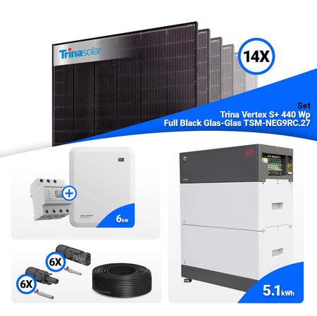 PV Komplettset 6 kWp – 14x Trina 440W Full Black Bifazial & SMA STP6.0-3SE-40 mit Speicheroption
