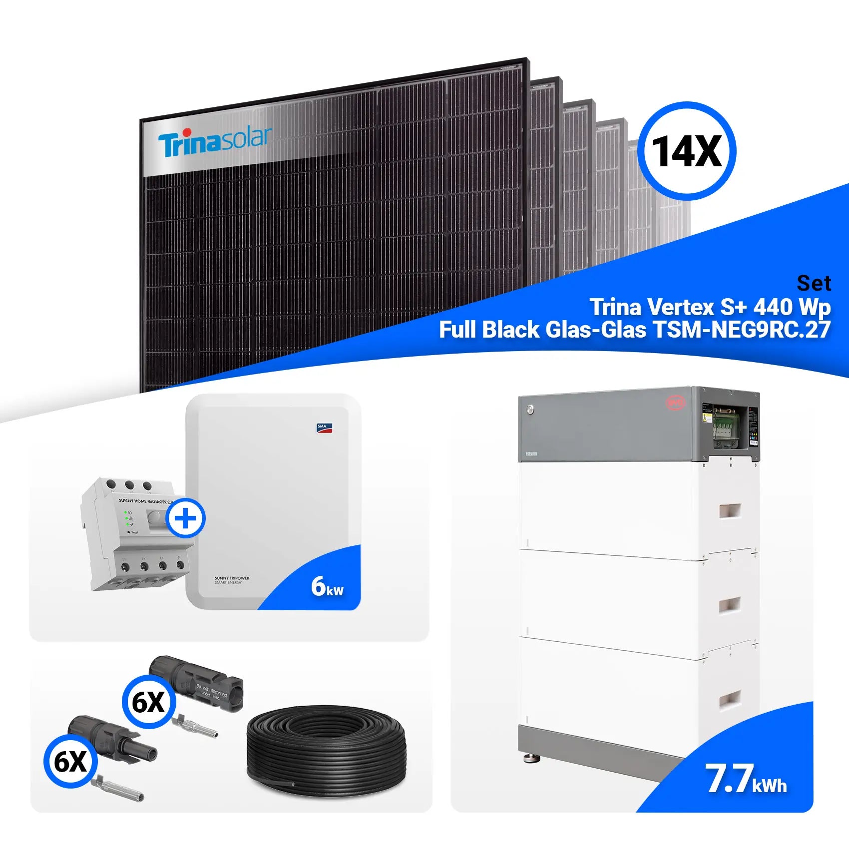 PV Komplettset 6 kWp – 14x Trina 440W Full Black Bifazial & SMA STP6.0-3SE-40 mit Speicheroption

