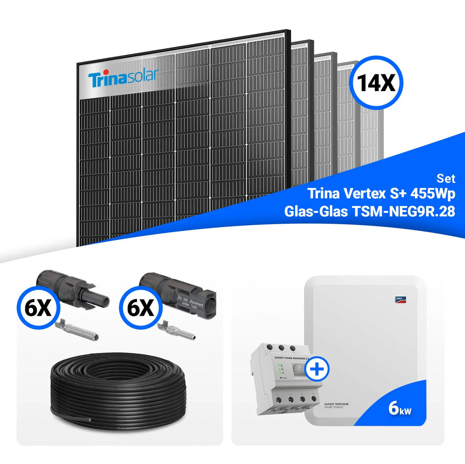 PV Komplettset 6 kWp – 14x Trina 455W Black Frame & SMA STP6.0-3SE-40 mit Speicheroption