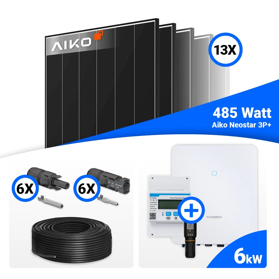 PV Komplettset 6 kWp – 13x AIKO 485W Full Black & Sungrow SH6.0RT mit Speicheroption