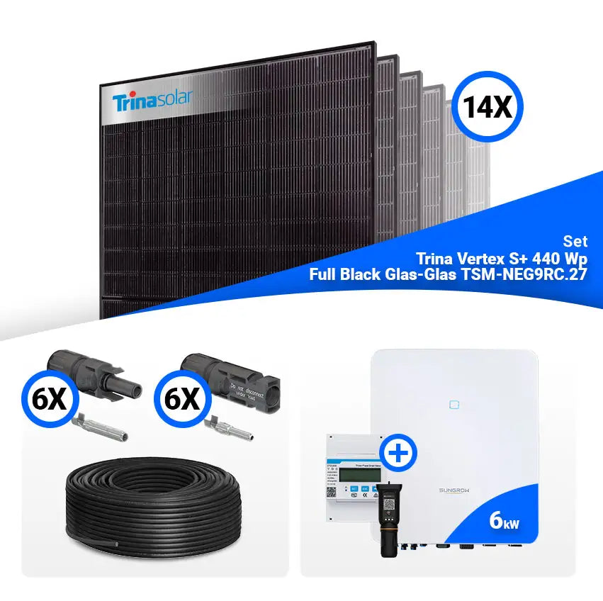 PV Komplettset 6 kWp – 14x Trina 440W Full Black Bifazial & Sungrow SH6.0RT mit Speicheroption