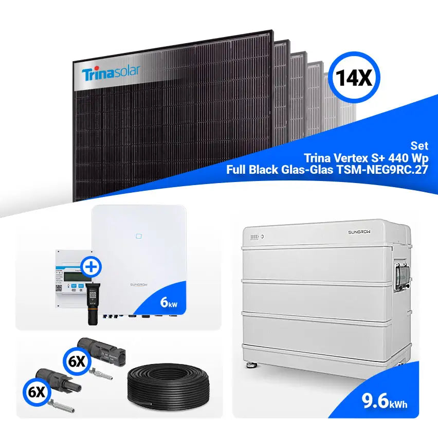 PV Komplettset 6 kWp – 14x Trina 440W Full Black Bifazial & Sungrow SH6.0RT mit Speicheroption