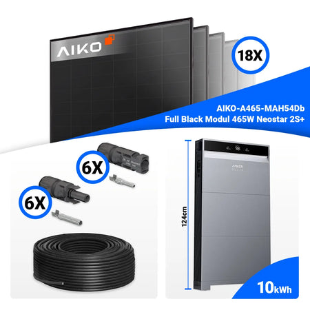PV Komplettset 8 kWp mit 18x AIKO 465W Full Black Modulen & Anker SOLIX X1-H8K-T Hybridwechselrichter – Speicher optional