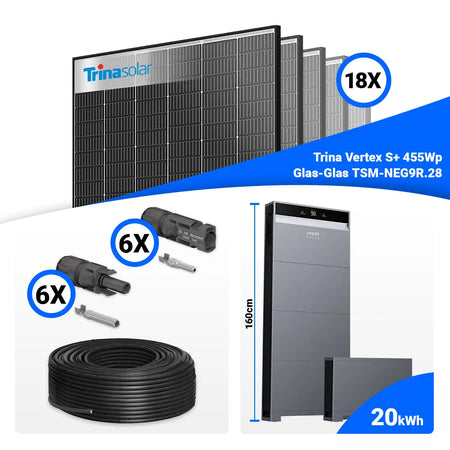 Solaranlage Komplettset 8 kWp für Eigenverbrauch: 18x Trina 455W Black Frame Solarmodule & Anker SOLIX X1-H8K-T – Speicheroption