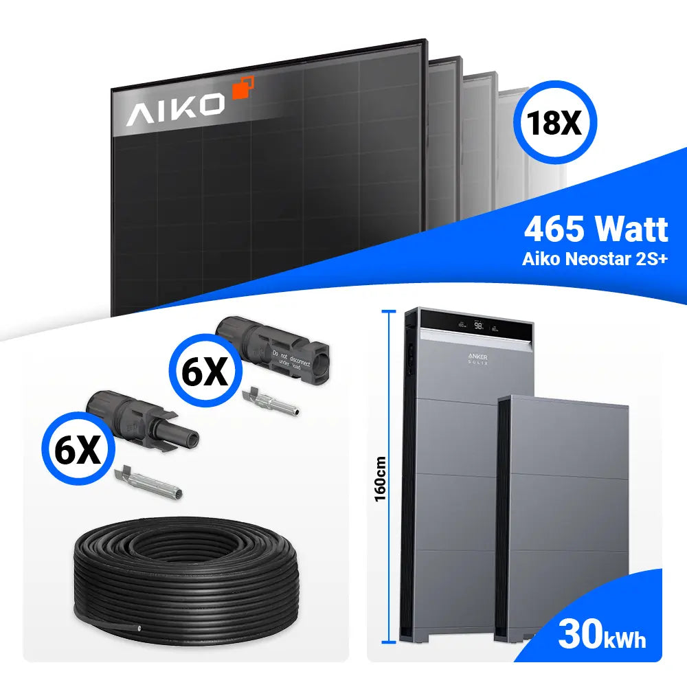 PV Anlage 8 kWp Komplettpaket mit AIKO 465W Full Black Modulen und Anker X1-H8K-T