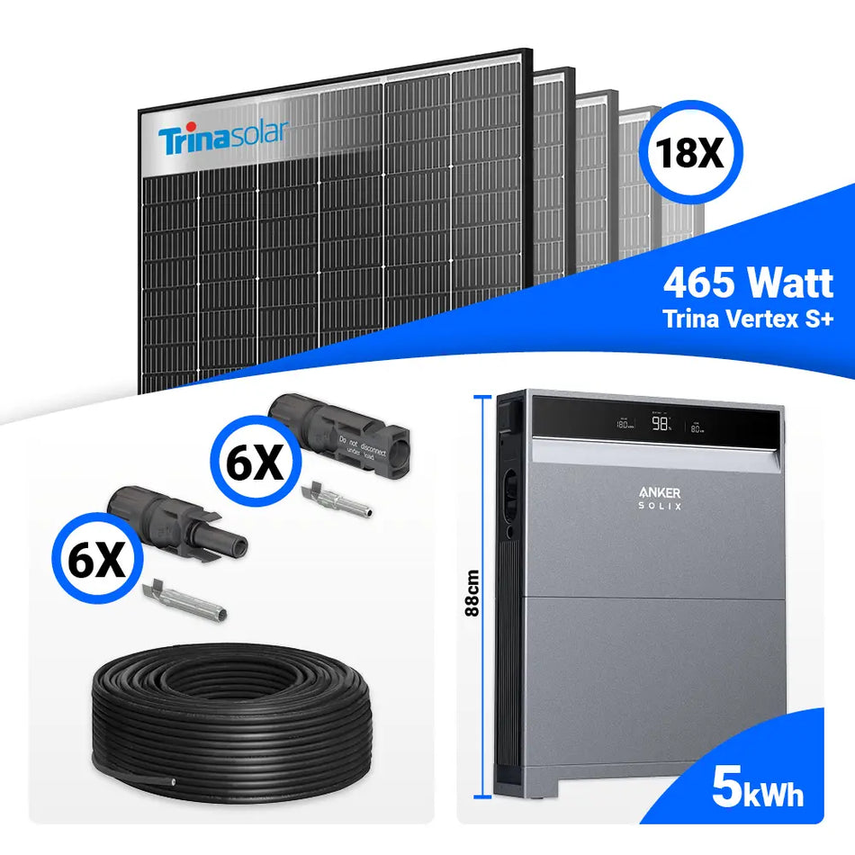 PV Komplettset 8 kWp – 18x Trina 465W Black Frame & Anker X1-H8K-T mit Speicheroption