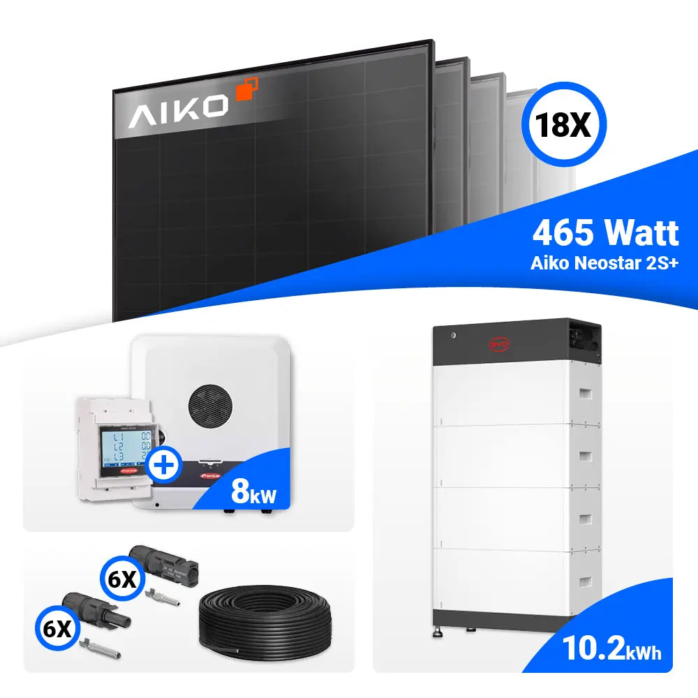 PV Anlage 8 kWp Komplettpaket mit AIKO 465W Full Black Modulen und Fronius GEN24 8.0 Plus