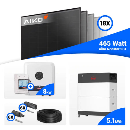 Solaranlage 8 kWp Komplettset AIKO 465W Full Black + Fronius GEN24 8.0 Plus mit Speicheroption