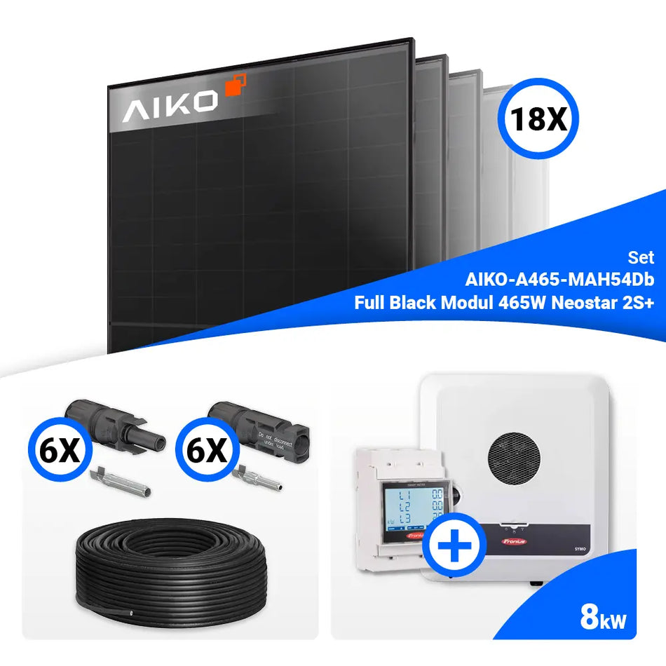 PV Komplettset 8 kWp – 18x AIKO 465W Full Black & Fronius SYMO-GEN24 8.0 mit Speicheroption