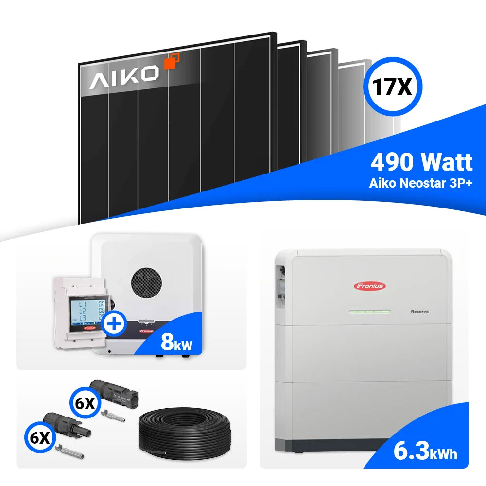8 kWp Photovoltaik Komplettsystem – AIKO Black Frame Module und Fronius Speicherlösung