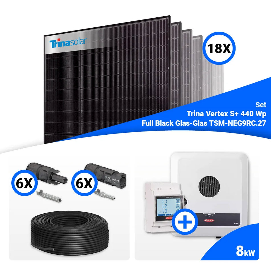 PV Komplettset 8 kWp – 18x Trina 440W Full Black Bifazial & Fronius SYMO-GEN24 8.0 mit Speicheroption