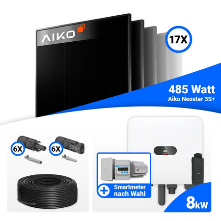 PV Komplettset 8 kWp mit AIKO 485W Full Black und Huawei MAP0
