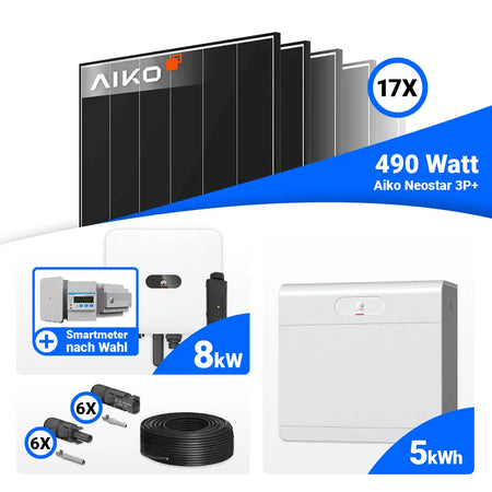 Photovoltaik Komplettset 8 kWp AIKO 490W Black Frame Module
